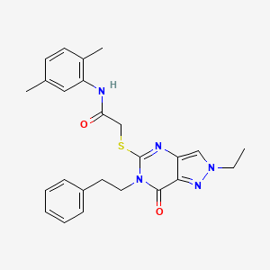 molecular formula C25H27N5O2S B2458320 N-(2,5-dimethylphenyl)-2-((2-ethyl-7-oxo-6-phenethyl-6,7-dihydro-2H-pyrazolo[4,3-d]pyrimidin-5-yl)thio)acetamide CAS No. 932285-05-7