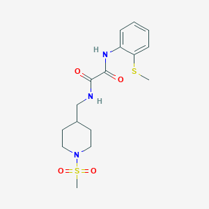 molecular formula C16H23N3O4S2 B2458332 N1-((1-(methylsulfonyl)piperidin-4-yl)methyl)-N2-(2-(methylthio)phenyl)oxalamide CAS No. 1235219-55-2