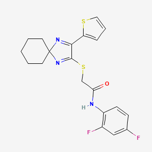 molecular formula C20H19F2N3OS2 B2458368 N-(2,4-difluorophenyl)-2-((3-(thiophen-2-yl)-1,4-diazaspiro[4.5]deca-1,3-dien-2-yl)thio)acetamide CAS No. 1223843-02-4