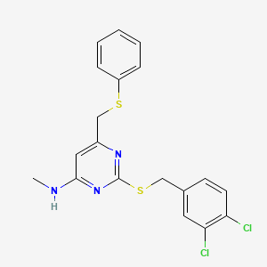 B2458376 2-[(3,4-dichlorophenyl)methylsulfanyl]-N-methyl-6-(phenylsulfanylmethyl)pyrimidin-4-amine CAS No. 341965-56-8