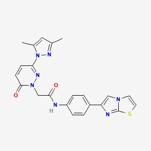 molecular formula C22H19N7O2S B2458379 2-(3-(3,5-dimethyl-1H-pyrazol-1-yl)-6-oxopyridazin-1(6H)-yl)-N-(4-(imidazo[2,1-b]thiazol-6-yl)phenyl)acetamide CAS No. 1334369-24-2