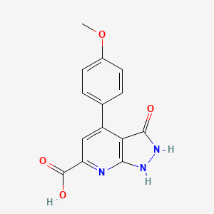 molecular formula C14H11N3O4 B2458400 4-(4-methoxyphenyl)-3-oxo-2,3-dihydro-1H-pyrazolo[3,4-b]pyridine-6-carboxylic acid CAS No. 1807982-54-2