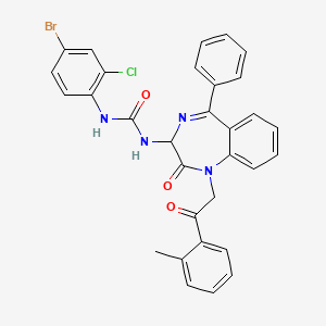 molecular formula C31H24BrClN4O3 B2458411 N-(2,5-diaza-2-(2-(2-methylphenyl)-2-oxoethyl)-3-oxo-6-phenylbicyclo[5.4.0]undeca-1(7),5,8,10-tetraen-4-yl)((4-bromo-2-chlorophenyl)amino)formamide CAS No. 1796920-54-1