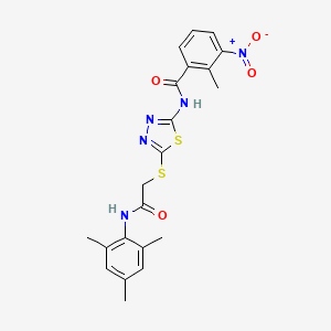 molecular formula C21H21N5O4S2 B2458433 N-(5-((2-(mesitylamino)-2-oxoethyl)thio)-1,3,4-thiadiazol-2-yl)-2-methyl-3-nitrobenzamide CAS No. 868973-60-8