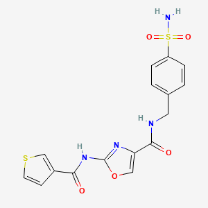 molecular formula C16H14N4O5S2 B2458436 N-(4-sulfamoylbenzyl)-2-(thiophene-3-carboxamido)oxazole-4-carboxamide CAS No. 1396678-61-7