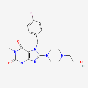 molecular formula C20H25FN6O3 B2458437 7-[(4-Fluorophenyl)methyl]-8-[4-(2-hydroxyethyl)piperazin-1-yl]-1,3-dimethylpurine-2,6-dione CAS No. 682775-86-6