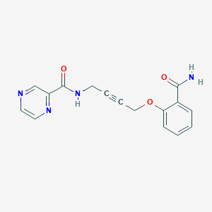 molecular formula C16H14N4O3 B2458469 N-(4-(2-氨基羰基苯氧基)丁-2-炔-1-基)吡嗪-2-甲酰胺 CAS No. 1421517-22-7
