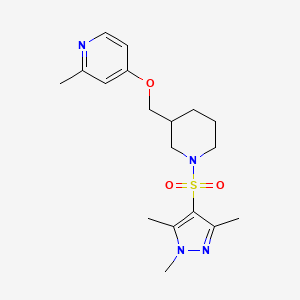 molecular formula C18H26N4O3S B2458475 2-Methyl-4-[[1-(1,3,5-trimethylpyrazol-4-yl)sulfonylpiperidin-3-yl]methoxy]pyridine CAS No. 2379985-30-3