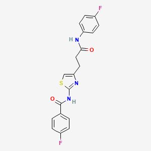 molecular formula C19H15F2N3O2S B2458488 4-fluoro-N-(4-(3-((4-fluorophenyl)amino)-3-oxopropyl)thiazol-2-yl)benzamide CAS No. 1021265-94-0