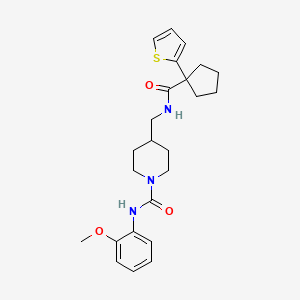molecular formula C24H31N3O3S B2458492 N-(2-methoxyphenyl)-4-((1-(thiophen-2-yl)cyclopentanecarboxamido)methyl)piperidine-1-carboxamide CAS No. 1234863-76-3