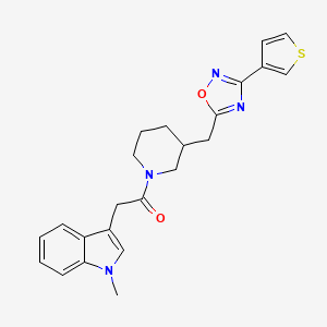 molecular formula C23H24N4O2S B2458499 2-(1-methyl-1H-indol-3-yl)-1-(3-((3-(thiophen-3-yl)-1,2,4-oxadiazol-5-yl)methyl)piperidin-1-yl)ethanone CAS No. 1704536-54-8