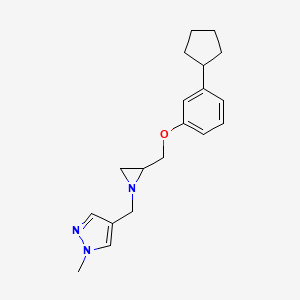 molecular formula C19H25N3O B2458524 4-[[2-[(3-Cyclopentylphenoxy)methyl]aziridin-1-yl]methyl]-1-methylpyrazole CAS No. 2418717-02-7