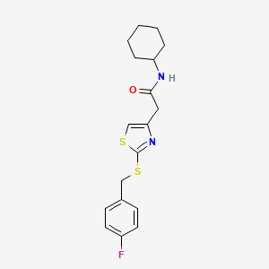 molecular formula C18H21FN2OS2 B2458527 N-环己基-2-(2-((4-氟苄基)硫代)噻唑-4-基)乙酰胺 CAS No. 941922-57-2