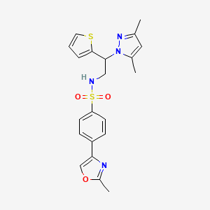 molecular formula C21H22N4O3S2 B2458528 N-(2-(3,5-dimethyl-1H-pyrazol-1-yl)-2-(thiophen-2-yl)ethyl)-4-(2-methyloxazol-4-yl)benzenesulfonamide CAS No. 2097934-75-1