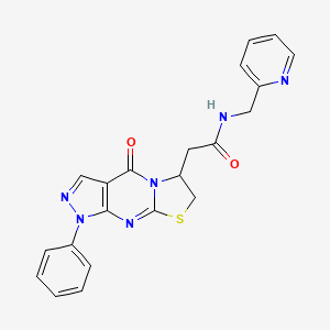 molecular formula C21H18N6O2S B2458536 2-(4-氧代-1-苯基-1,4,6,7-四氢吡唑并[3,4-d]噻唑并[3,2-a]嘧啶-6-基)-N-(吡啶-2-基甲基)乙酰胺 CAS No. 941934-96-9