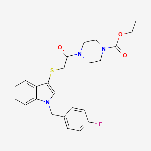 molecular formula C24H26FN3O3S B2458552 4-[2-[1-[(4-氟苯基)甲基]吲哚-3-基]硫代乙酰]哌嗪-1-羧酸乙酯 CAS No. 497064-04-7