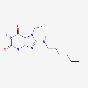 molecular formula C14H23N5O2 B2458553 7-乙基-8-(己基氨基)-3-甲基-1H-嘌呤-2,6(3H,7H)-二酮 CAS No. 941916-81-0