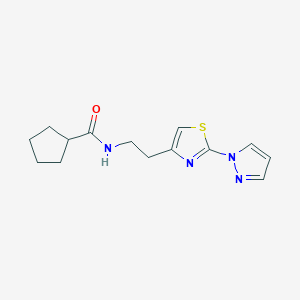 molecular formula C14H18N4OS B2458596 N-(2-(2-(1H-pyrazol-1-yl)thiazol-4-yl)ethyl)cyclopentanecarboxamide CAS No. 1428378-54-4