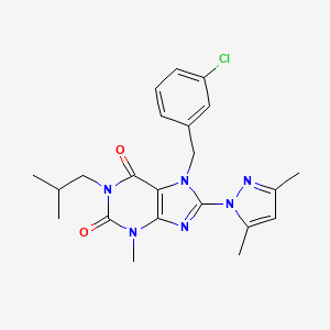 molecular formula C22H25ClN6O2 B2458607 7-(3-氯苄基)-8-(3,5-二甲基-1H-吡唑-1-基)-1-异丁基-3-甲基-1H-嘌呤-2,6(3H,7H)-二酮 CAS No. 1013991-46-2