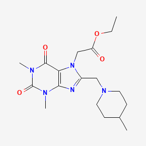 B2458633 ethyl {1,3-dimethyl-8-[(4-methylpiperidin-1-yl)methyl]-2,6-dioxo-1,2,3,6-tetrahydro-7H-purin-7-yl}acetate CAS No. 838905-08-1