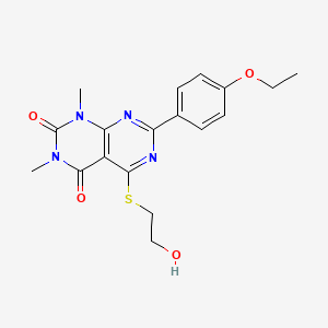 B2458640 7-(4-Ethoxyphenyl)-5-(2-hydroxyethylsulfanyl)-1,3-dimethylpyrimido[4,5-d]pyrimidine-2,4-dione CAS No. 872695-83-5