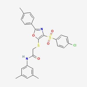 B2458641 2-((4-((4-chlorophenyl)sulfonyl)-2-(p-tolyl)oxazol-5-yl)thio)-N-(3,5-dimethylphenyl)acetamide CAS No. 850926-77-1