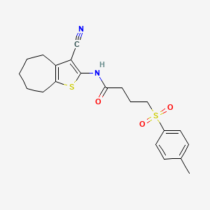 molecular formula C21H24N2O3S2 B2458665 N-(3-cyano-5,6,7,8-tetrahydro-4H-cyclohepta[b]thiophen-2-yl)-4-tosylbutanamide CAS No. 941925-75-3