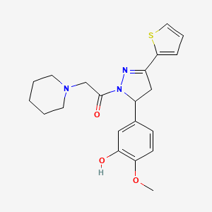 molecular formula C21H25N3O3S B2458681 1-(5-(3-hydroxy-4-methoxyphenyl)-3-(thiophen-2-yl)-4,5-dihydro-1H-pyrazol-1-yl)-2-(piperidin-1-yl)ethanone CAS No. 899972-37-3