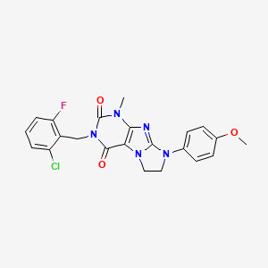 molecular formula C22H19ClFN5O3 B2458706 2-[(2-Chloro-6-fluorophenyl)methyl]-6-(4-methoxyphenyl)-4-methyl-7,8-dihydropurino[7,8-a]imidazole-1,3-dione CAS No. 893951-50-3