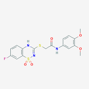 molecular formula C17H16FN3O5S2 B2458712 N-(3,4-dimethoxyphenyl)-2-((7-fluoro-1,1-dioxido-4H-benzo[e][1,2,4]thiadiazin-3-yl)thio)acetamide CAS No. 886955-04-0