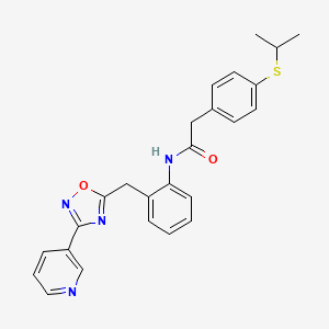 2-(4-(isopropylthio)phenyl)-N-(2-((3-(pyridin-3-yl)-1,2,4-oxadiazol-5-yl)methyl)phenyl)acetamide