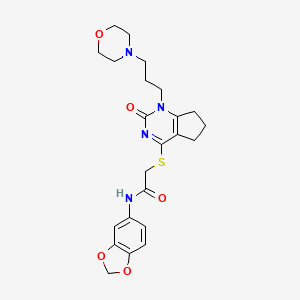 molecular formula C23H28N4O5S B2458739 N-(benzo[d][1,3]dioxol-5-yl)-2-((1-(3-morpholinopropyl)-2-oxo-2,5,6,7-tetrahydro-1H-cyclopenta[d]pyrimidin-4-yl)thio)acetamide CAS No. 898444-86-5