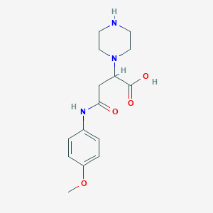 molecular formula C15H21N3O4 B2458746 4-((4-甲氧基苯基)氨基)-4-氧代-2-(哌嗪-1-基)丁酸 CAS No. 899991-87-8