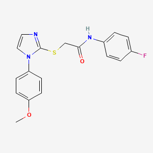 molecular formula C18H16FN3O2S B2458751 N-(4-fluorophenyl)-2-((1-(4-methoxyphenyl)-1H-imidazol-2-yl)thio)acetamide CAS No. 688335-86-6