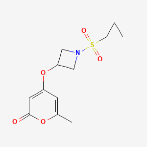 molecular formula C12H15NO5S B2458763 4-((1-(cyclopropylsulfonyl)azetidin-3-yl)oxy)-6-methyl-2H-pyran-2-one CAS No. 1790200-38-2