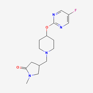 molecular formula C15H21FN4O2 B2458809 4-[[4-(5-Fluoropyrimidin-2-yl)oxypiperidin-1-yl]methyl]-1-methylpyrrolidin-2-one CAS No. 2380143-29-1
