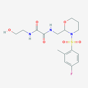 molecular formula C16H22FN3O6S B2458814 N1-((3-((4-氟-2-甲苯磺酰基)-1,3-噁唑烷-2-基)甲基)-N2-(2-羟乙基)草酰胺 CAS No. 872987-13-8