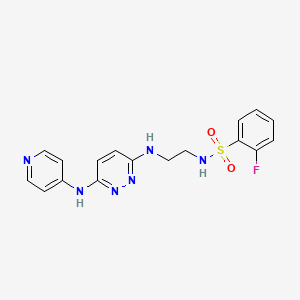 molecular formula C17H17FN6O2S B2458817 2-氟-N-(2-((6-(吡啶-4-基氨基)哒嗪-3-基)氨基)乙基)苯磺酰胺 CAS No. 1219912-66-9