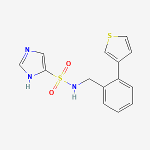 molecular formula C14H13N3O2S2 B2458833 N-(2-(thiophen-3-yl)benzyl)-1H-imidazole-4-sulfonamide CAS No. 1797184-61-2