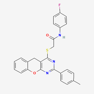 molecular formula C26H20FN3O2S B2458834 N-(4-fluorophenyl)-2-((2-(p-tolyl)-5H-chromeno[2,3-d]pyrimidin-4-yl)thio)acetamide CAS No. 866726-42-3