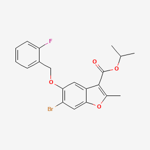 molecular formula C20H18BrFO4 B2458836 Propan-2-yl 6-bromo-5-[(2-fluorophenyl)methoxy]-2-methyl-1-benzofuran-3-carboxylate CAS No. 308295-86-5