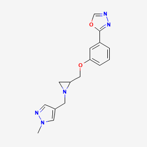 molecular formula C16H17N5O2 B2458839 2-[3-[[1-[(1-Methylpyrazol-4-yl)methyl]aziridin-2-yl]methoxy]phenyl]-1,3,4-oxadiazole CAS No. 2418719-05-6