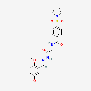 molecular formula C22H26N4O6S B2458841 (E)-N-(2-(2-(2,5-dimethoxybenzylidene)hydrazinyl)-2-oxoethyl)-4-(pyrrolidin-1-ylsulfonyl)benzamide CAS No. 391885-67-9