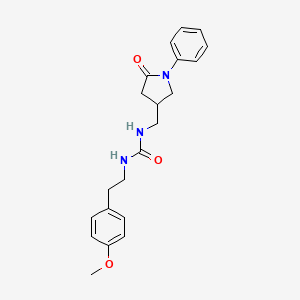 molecular formula C21H25N3O3 B2458845 1-(4-甲氧基苯乙基)-3-((5-氧代-1-苯基吡咯烷-3-基)甲基)脲 CAS No. 955236-07-4