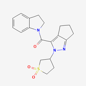 molecular formula C19H21N3O3S B2458848 (2-(1,1-Dioxidotetrahydrothiophen-3-yl)-2,4,5,6-tetrahydrocyclopenta[c]pyrazol-3-yl)(indolin-1-yl)methanone CAS No. 2309568-36-1