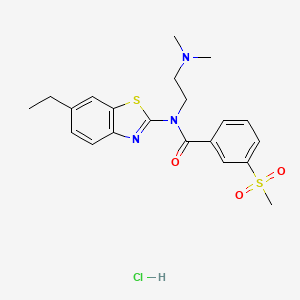 molecular formula C21H26ClN3O3S2 B2458851 N-(2-(dimethylamino)ethyl)-N-(6-ethylbenzo[d]thiazol-2-yl)-3-(methylsulfonyl)benzamide hydrochloride CAS No. 1216883-68-9