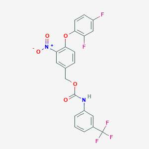 molecular formula C21H13F5N2O5 B2458871 [4-(2,4-difluorophenoxy)-3-nitrophenyl]methyl N-[3-(trifluoromethyl)phenyl]carbamate CAS No. 338960-97-7
