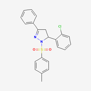 molecular formula C22H19ClN2O2S B2458912 5-(2-chlorophenyl)-3-phenyl-1-tosyl-4,5-dihydro-1H-pyrazole CAS No. 361170-76-5