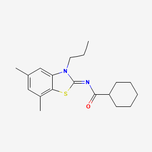 N-(5,7-dimethyl-3-propyl-1,3-benzothiazol-2-ylidene)cyclohexanecarboxamide