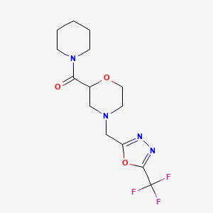 molecular formula C14H19F3N4O3 B2458946 Piperidin-1-yl-[4-[[5-(trifluoromethyl)-1,3,4-oxadiazol-2-yl]methyl]morpholin-2-yl]methanone CAS No. 2415554-14-0